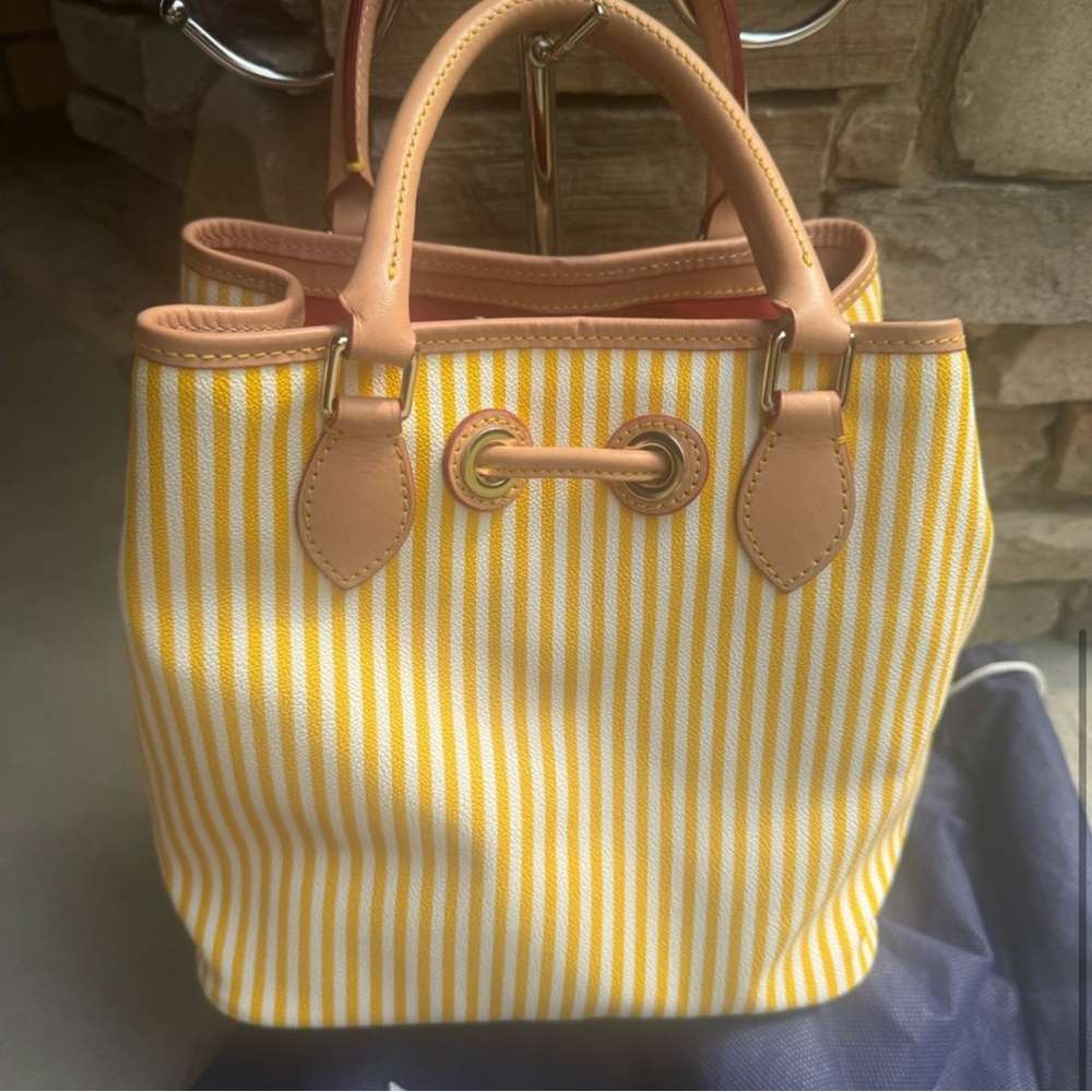 Sold! Dooney & Bourke Yellow and Tan Bag with Tassel Accents in dust bag - Picture 5 of 5